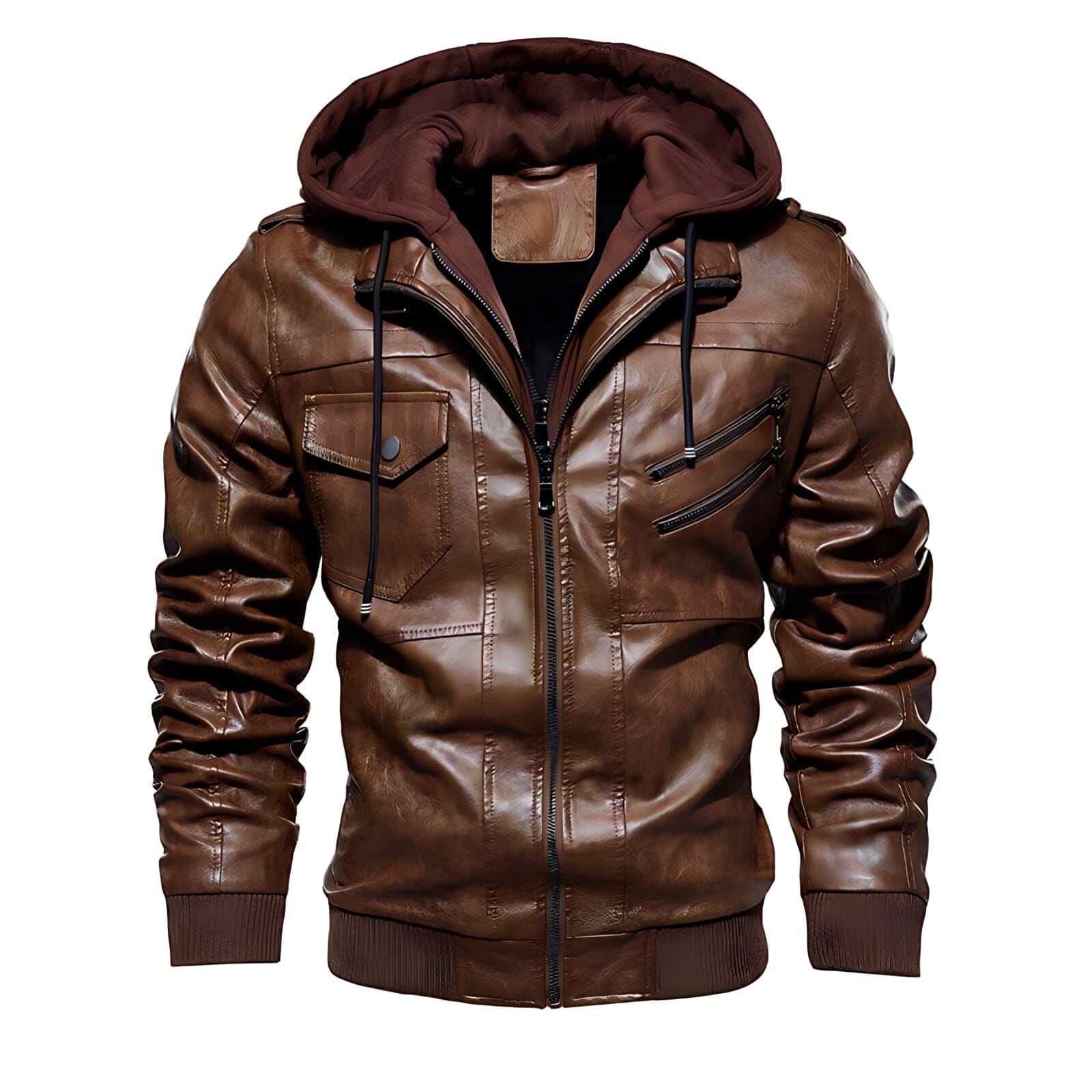 The Ace Faux Leather Hooded Biker Jacket - Multiple Colors