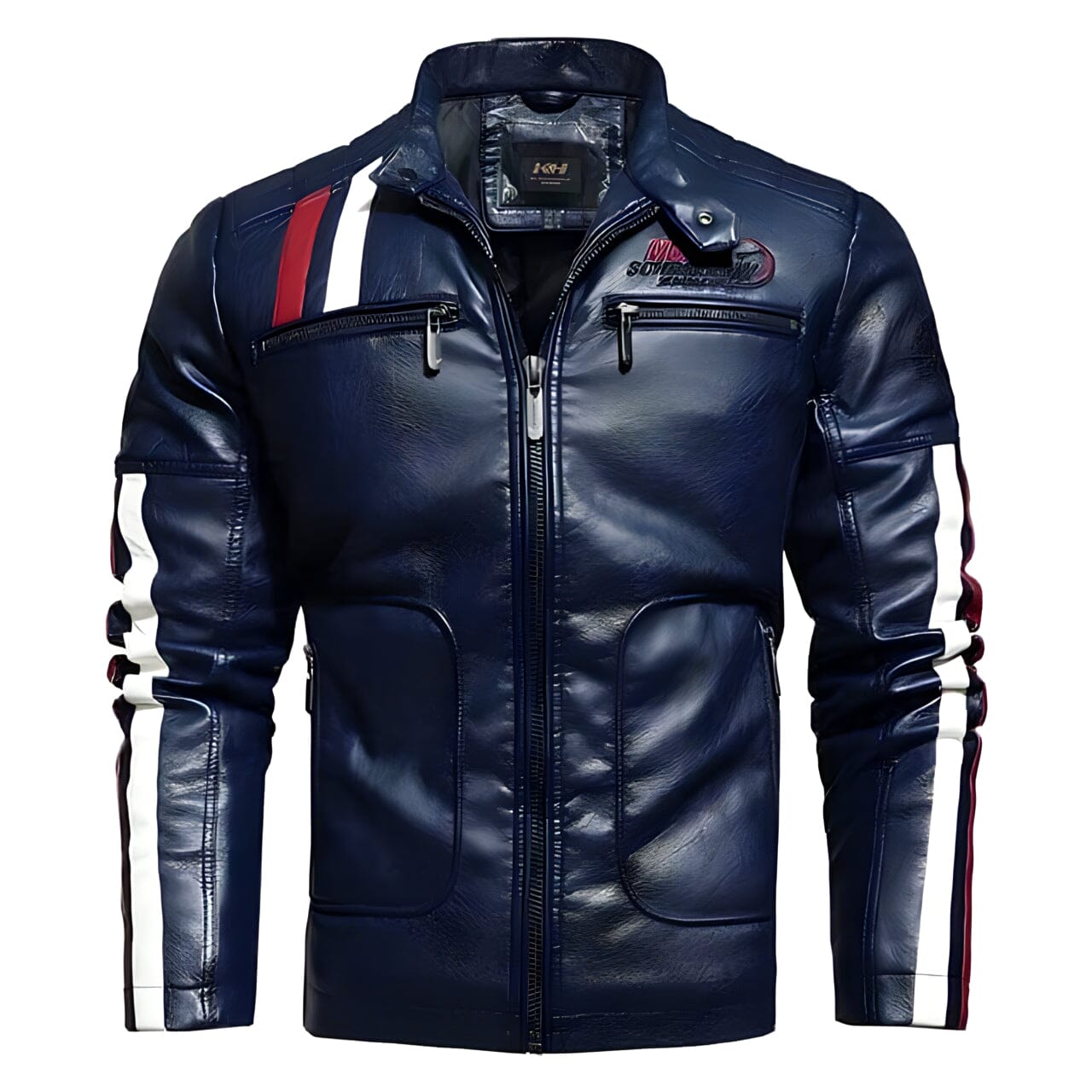 The Vincent Faux Leather Moto Biker Jacket - Blue