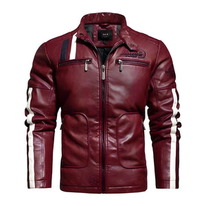 The Vincent Faux Leather Moto Biker Jacket - Maroon
