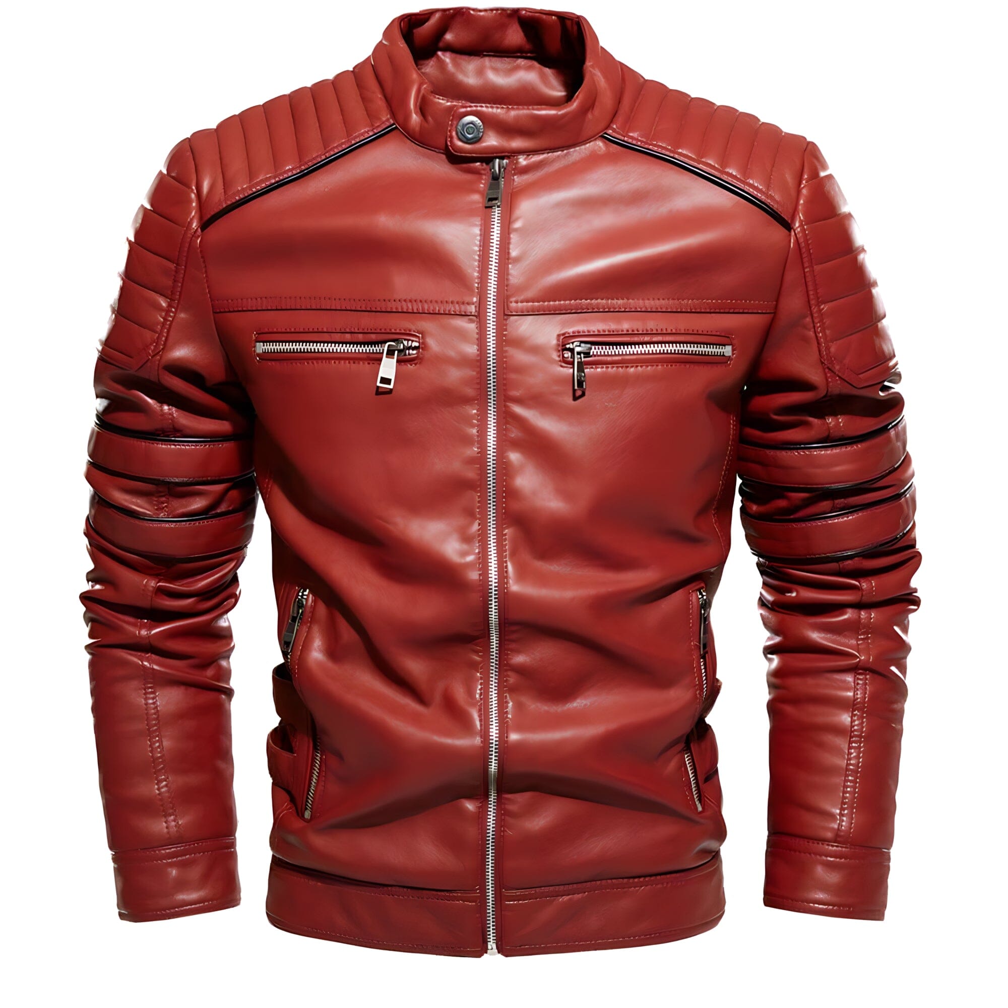 The Cosimo Faux Leather Biker Jacket - Multiple Colors Well Worn Red XXXL 