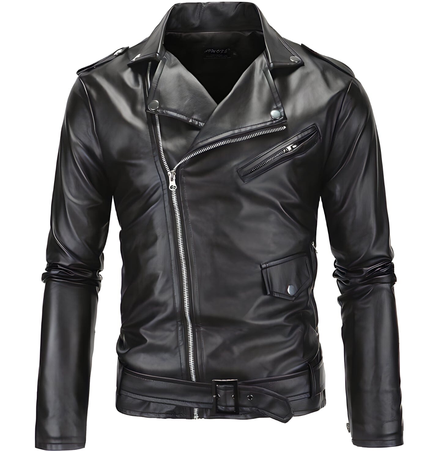 The Harley Slim Fit Faux Leather Moto Biker Jacket - Black