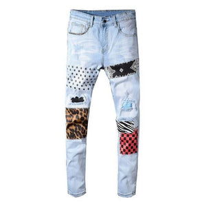 The Rebel Distressed Patchwork Jeans - Light Blue