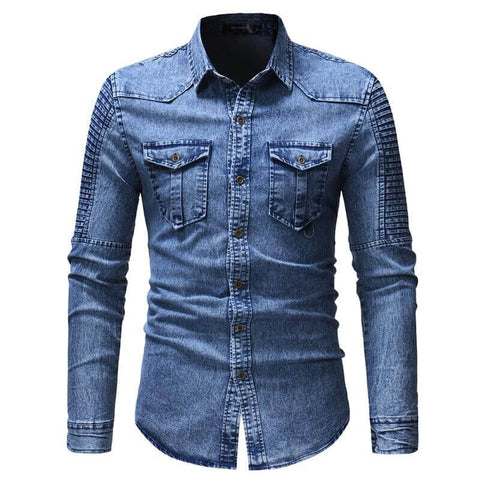 The Louis Slim Fit Long Sleeve Denim Shirt - Ice Blue Shop5798684 Store XXS 